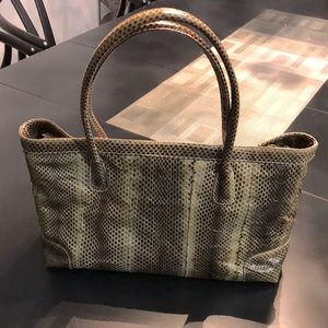 Genuine snakeskin handbag. Creme & brown.
